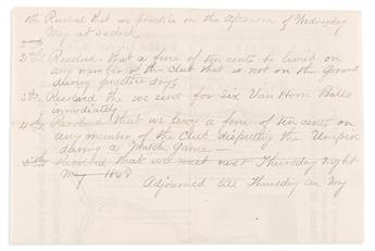 (SPORTS--BASEBALL.) Correspondence of an early baseball club secretary from Oneida, New York.